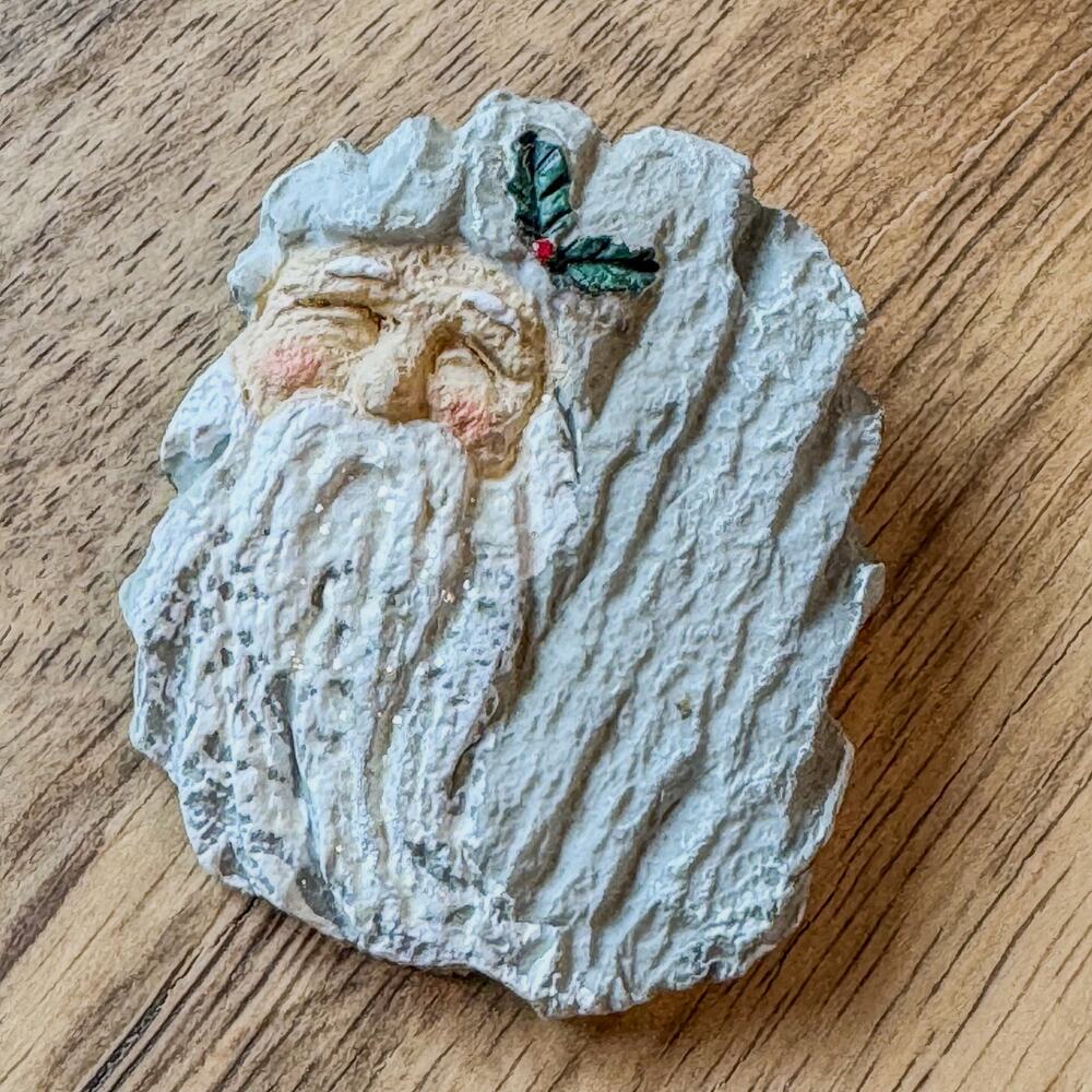 Hand-Painted Whimsical Santa Claus Holiday Brooch/Pin w/ Stone Like Appearance